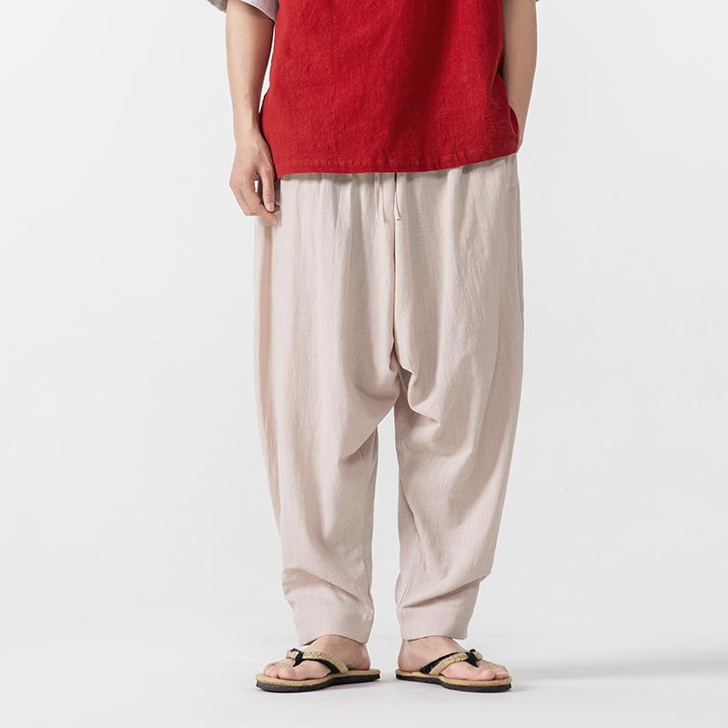 2025 Men Cotton Linen Pants Harem Pants Men Baggy Casual Oversize Loose Joggers Wide Leg Pants Yoga Drop Crotch Trousers Hip Hop