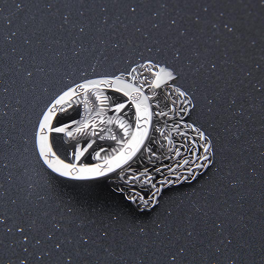 Vintage Gothic Baphomet Ram Head Pentagram Pendant Necklace Stainless Steel Occult Wiccan Pagan Jewelry for Men