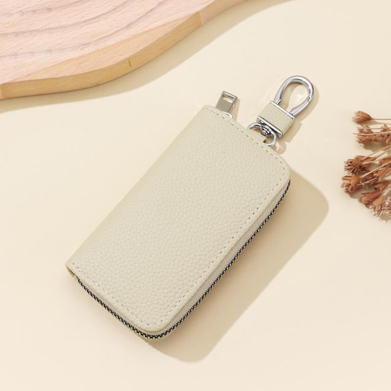 Men's Large Capacity Genuine Cowhide Key and Card Holder with Zipper