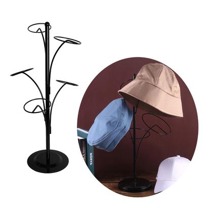 Fashion Metal Hat Display Stand Baseball Cap Rack with 5 Round Standing Hooks Stable Base Hat Storage Display Holder