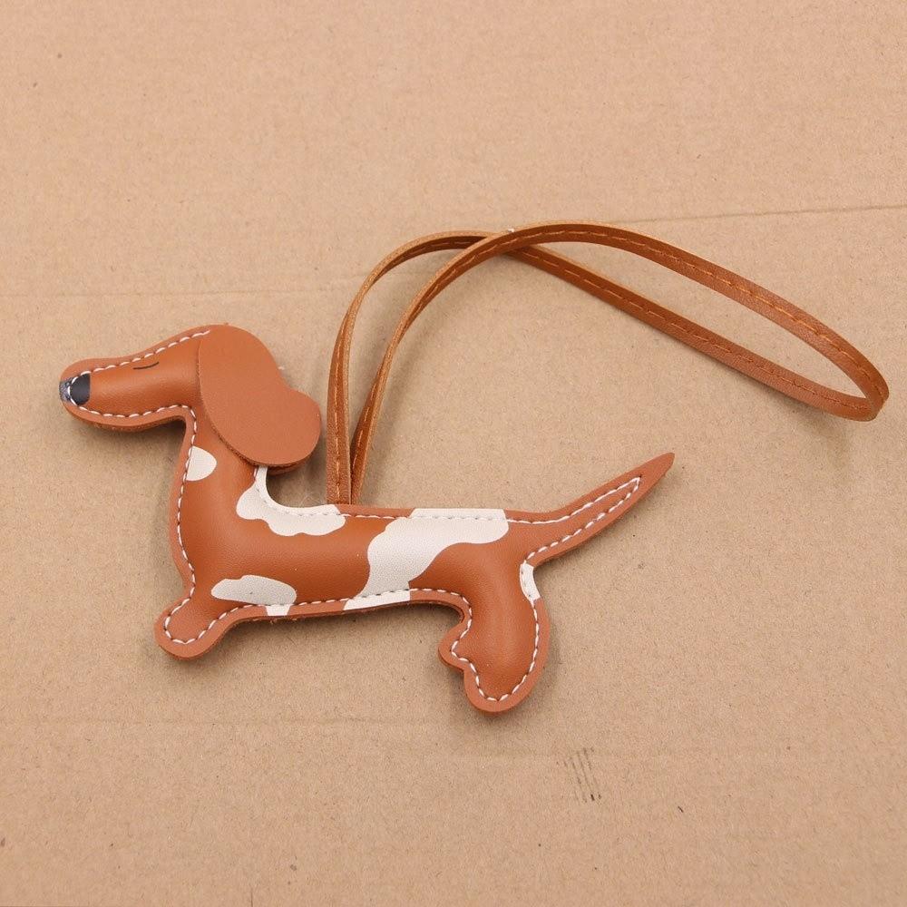 Handmade Puppy PU Leather Key Ring Cute Animal Bag Charm DIY Dachshund Dog Keychain  Keys Ornament