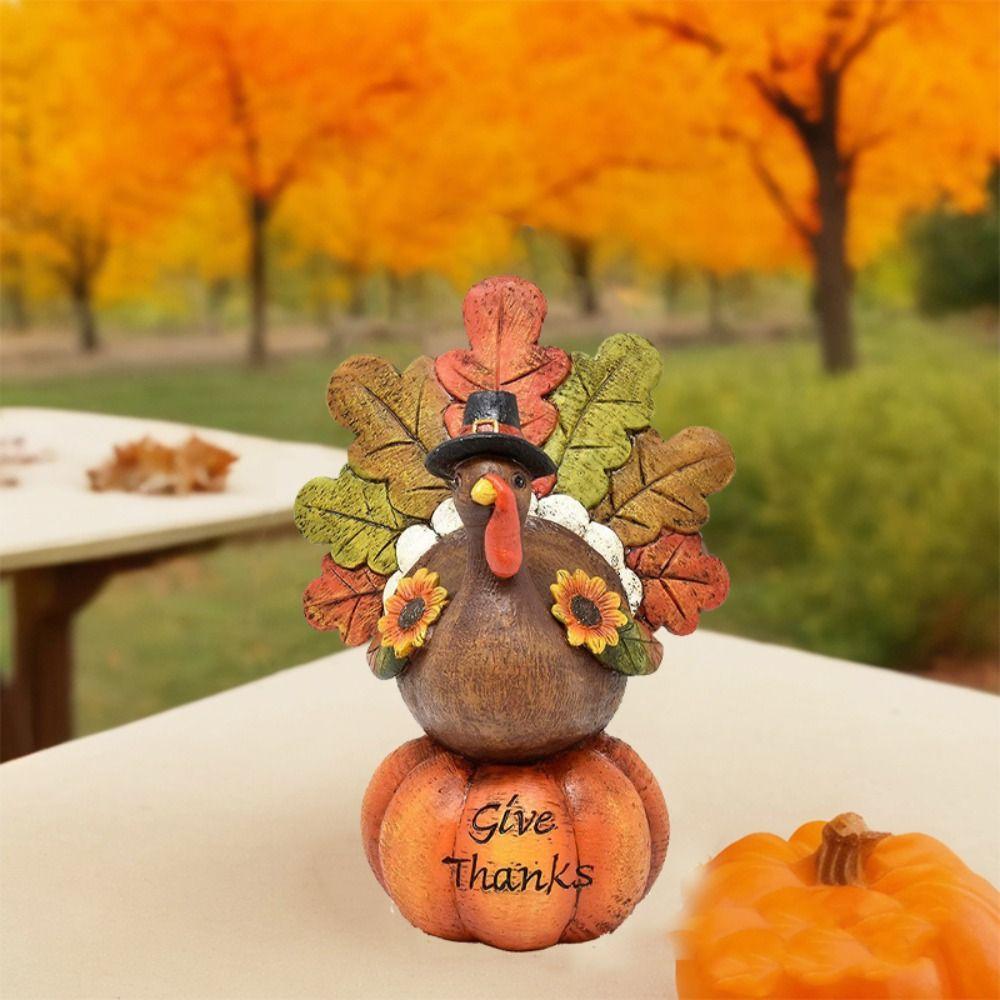 Resin Thanksgiving Pumpkin Turkey Statue Funny Miniature Figurine Sculpture Pumpkin Ornament Home