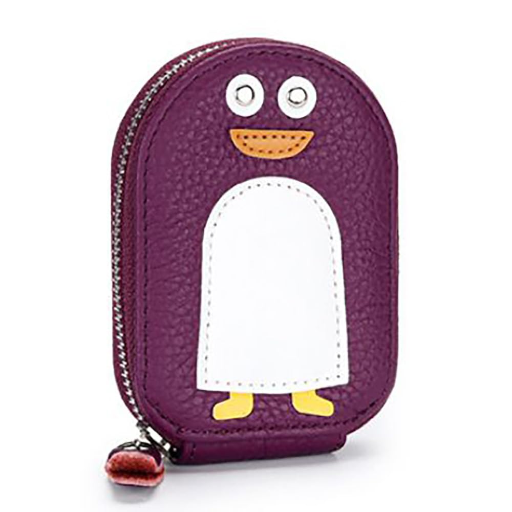 

Honesty Mouth Card Case for Men and Women, Accordion-Style, Large Capacity, Genuine Leather, Cute Penguin Mini Wallet (07: Purple)
