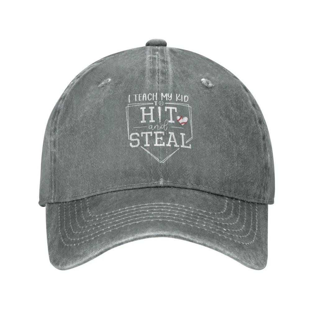 Baseball Mom Hat I Teach My Kids to Hit and Steal Hat Women Baseball Caps Trendy Cap Gray