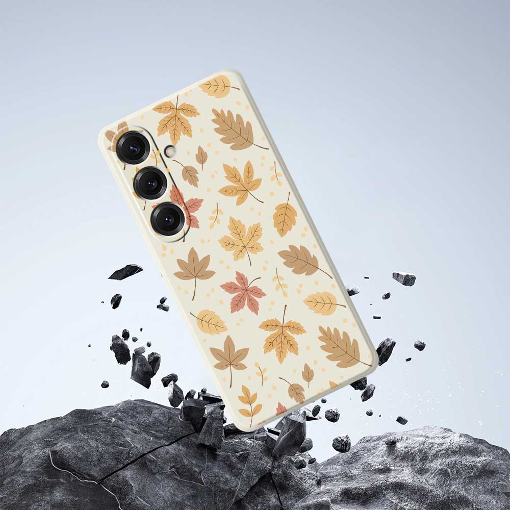 For Samsung Galaxy S25 Case Leaves Pattern Printing Straight Edge TPU Phone Back Cover