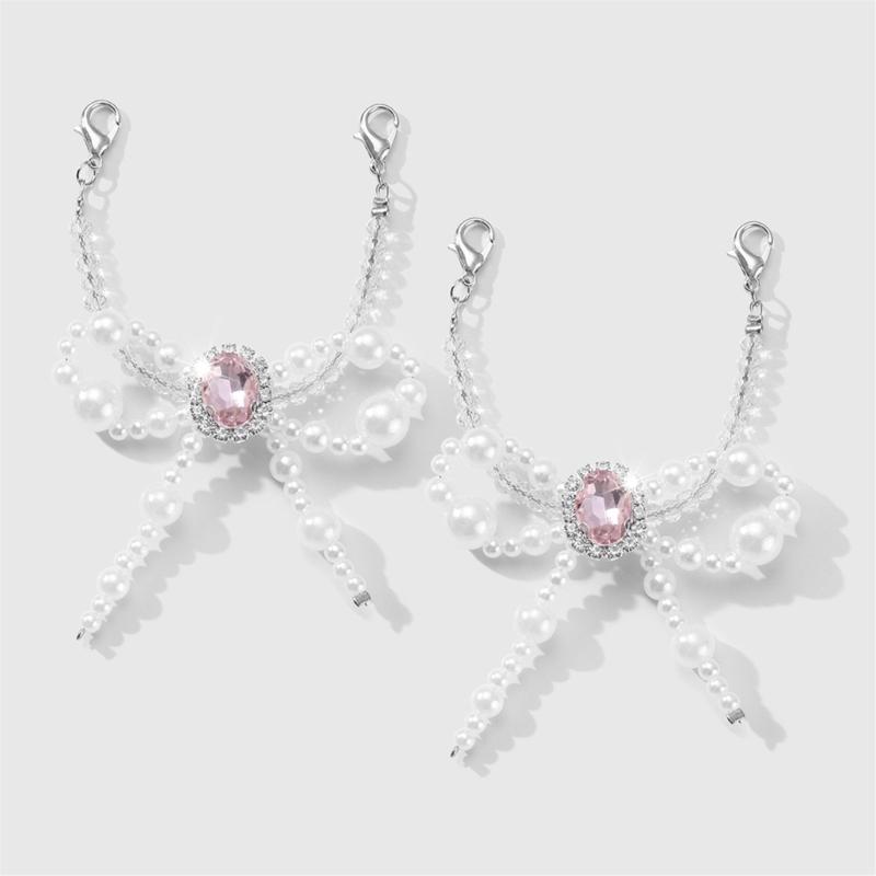 Elegant Detachable Pearls Beaded Bowknot Shoe Clips For Women Formal Event Wedding Party Heel Sneakers Charm Accessories