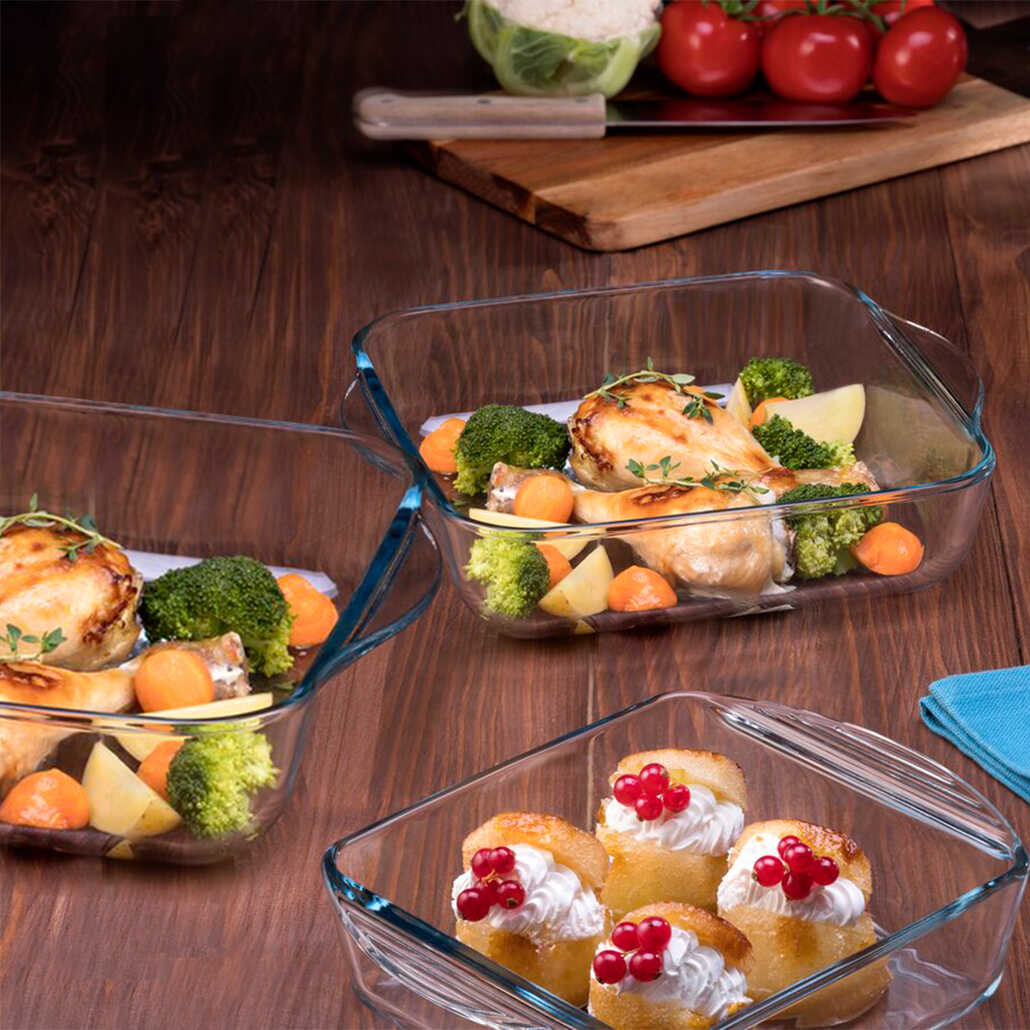 

Paşabahçe 159209 Квадратный набор из 3 предметов из стекла Pyrex