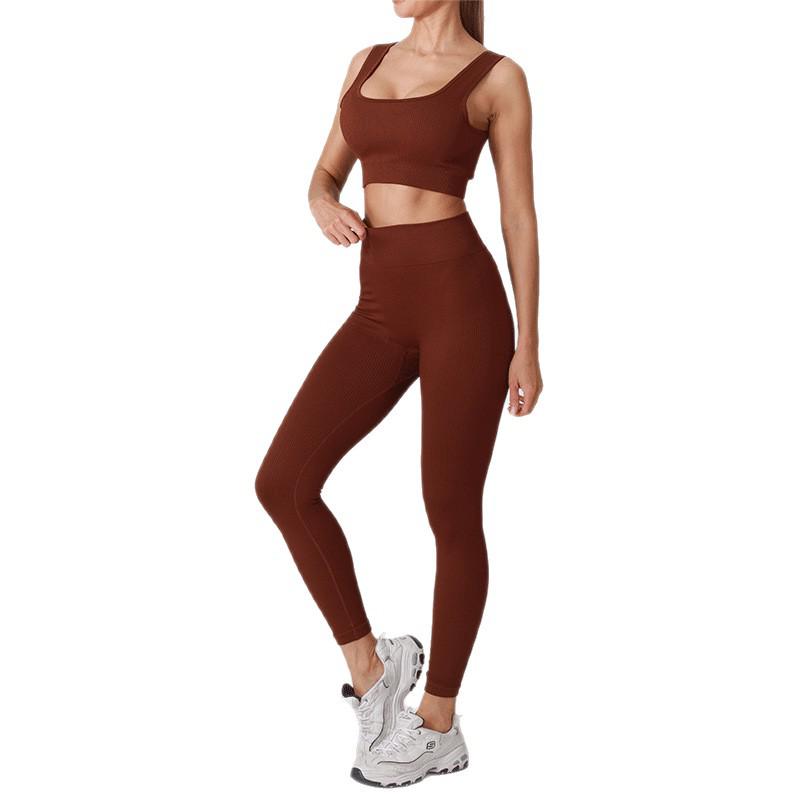 Nylon Seamless High Elastic Sports Set: U-Neck Top & Yoga Pants