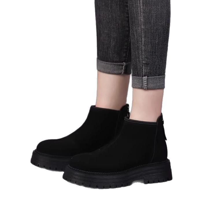 Thick-soled Martin Boots Women's British Style 2025 Autumn and Winter New Velvet Versatile Non-slip British Style Round Suede Short Boots