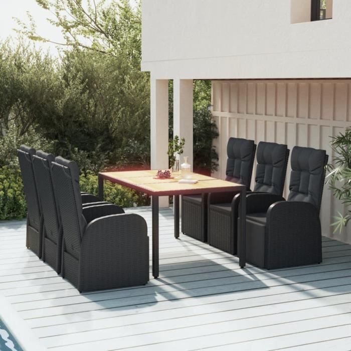 VidaXL Ensemble à dîner de jardin et coussins 7pcs Noir Résine tressée 3157602