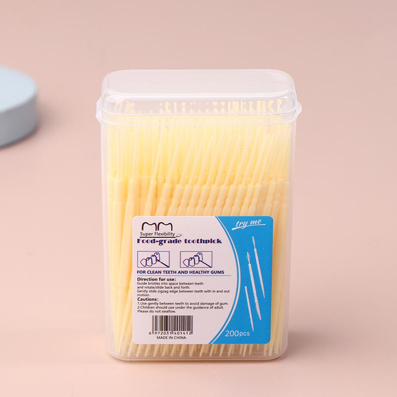 200 Boxed Plastic Toothpicks Disposable Household Bulk Interdental Brush Toothpick Line
