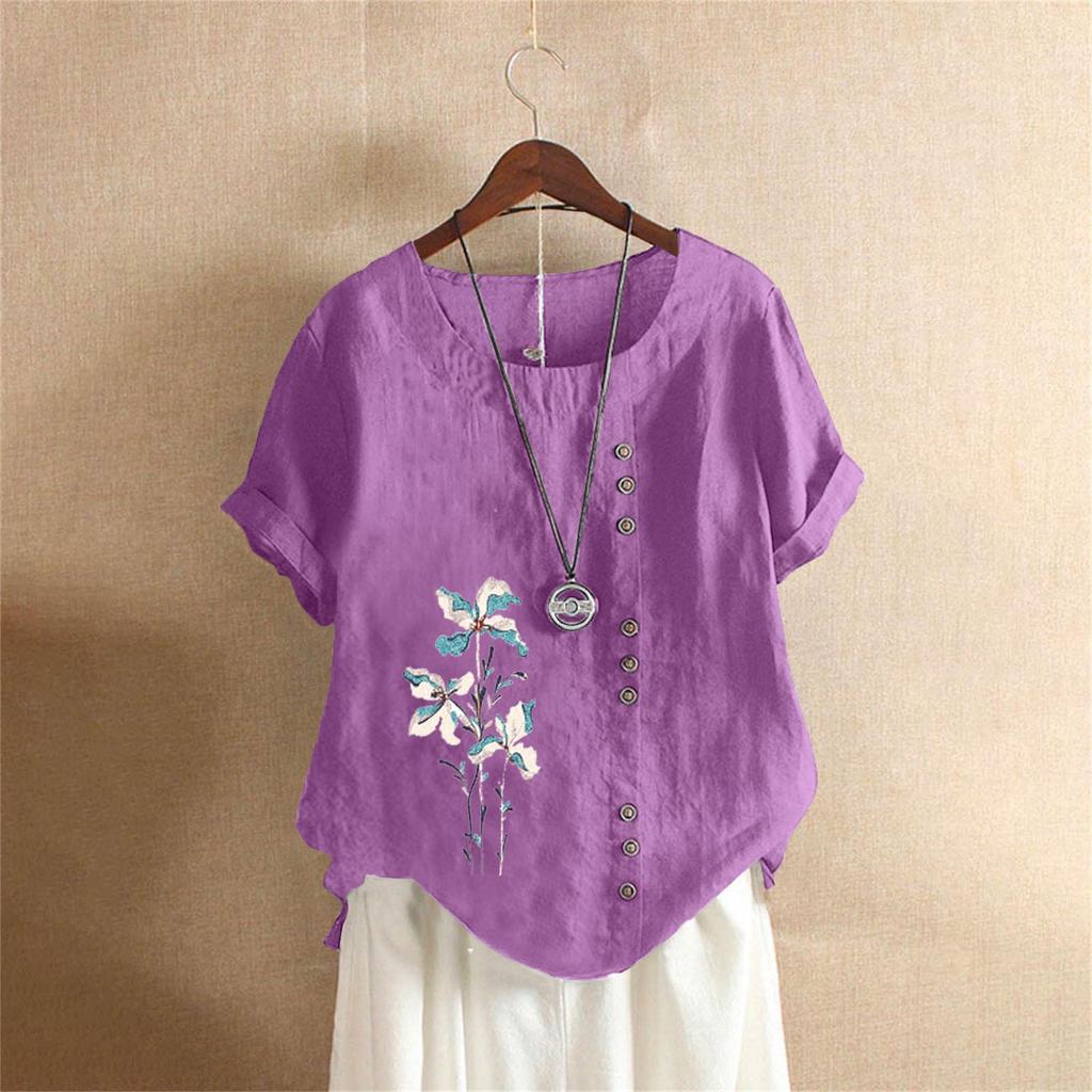 2025 Sommer Retro Übergröße Lässig Locker Baumwolle Leinen Kurzarm Pullover T-Shirt für Damen