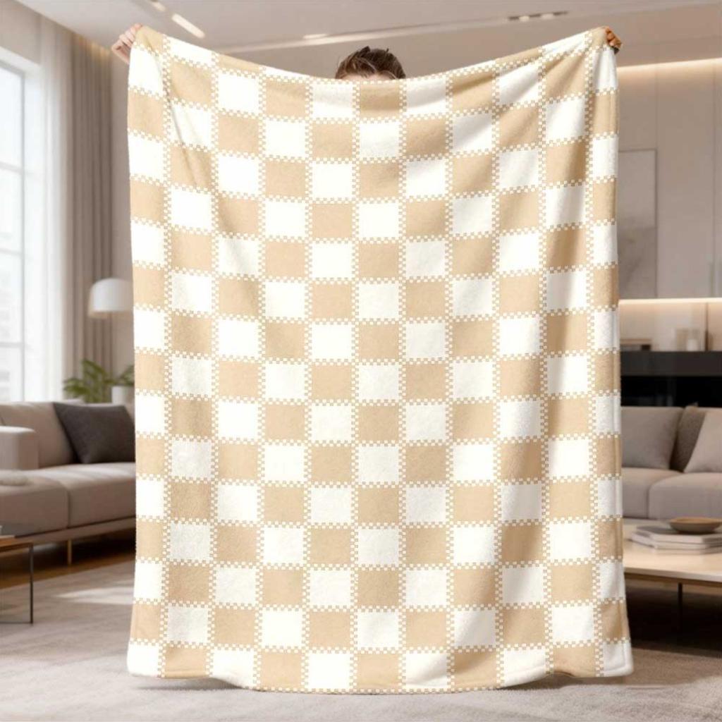 2026 New Arrival Flannel Blanket | Cozy Beige Plaid Flannel Throw Blanket Soft, Warm Checkerboard Design for Couch & Home Decor, Machine Washable, for