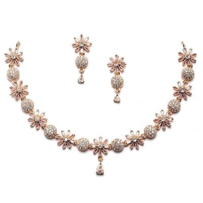 Colar cravejado de diamantes americanos brancos banhados a ródio e prata com conjunto de joias para mulheres e meninas