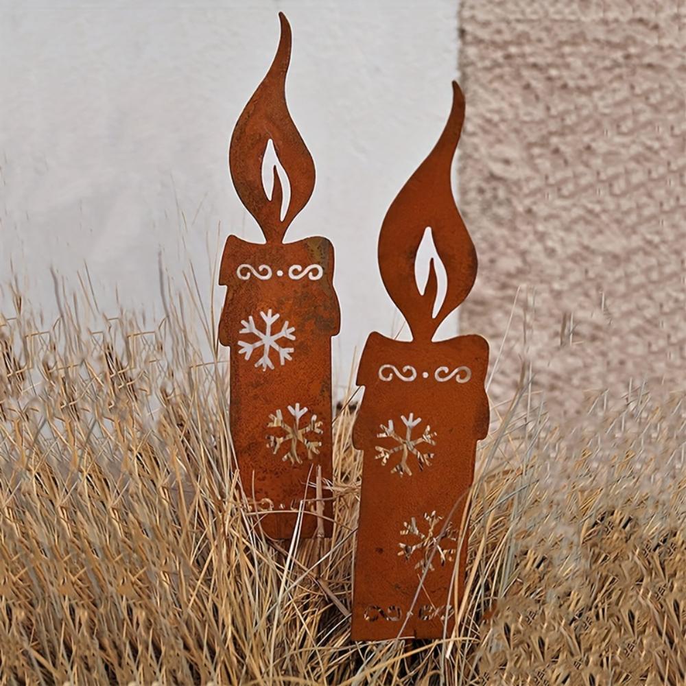 Rustikale Kerzensilhouette: Moderner Weihnachts-Gartenstecker - Eisenstecker für Ihren Garten. Keine Batterien. Bringt Weihnachtsstimmung.