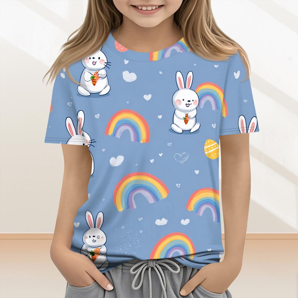 Roupas Casuais e da Moda de Páscoa para Crianças, Apresentando Coelhinhos, Ovos de Páscoa e Tops e Camisetas Estampados de Manga Curta.