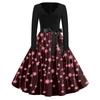 Women's Fashion V-Neck Relaxed-Fit Christmas Print Long-Sleeved Dress