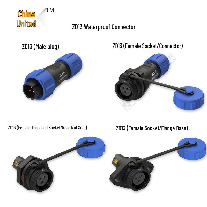 Zhonglian ZD Aviation Male & Female IP68 Waterproof Outdoor Connector (2P-3P)