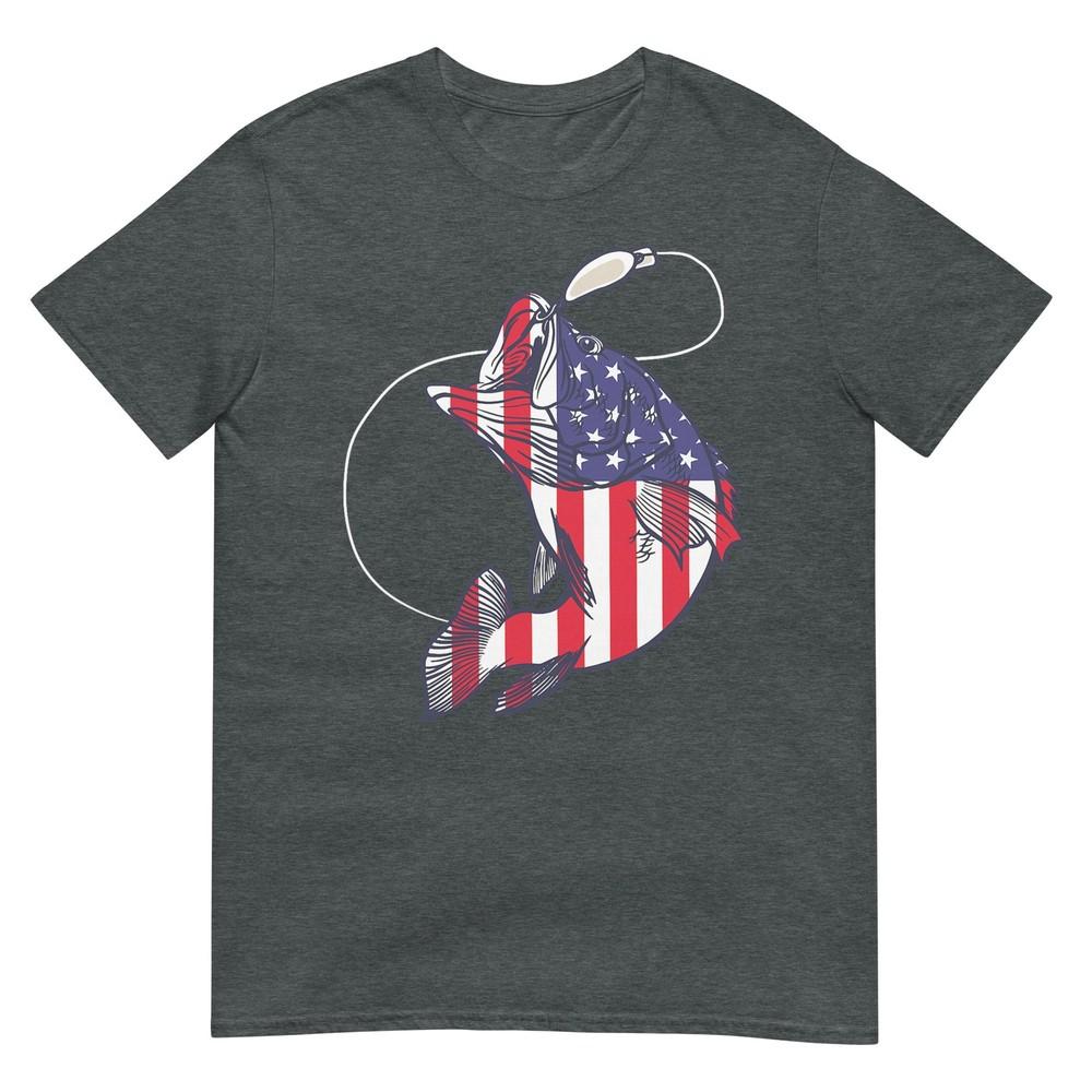 Bass Fishing Fish American Flag Patriotic Fourth Of July Tshirt