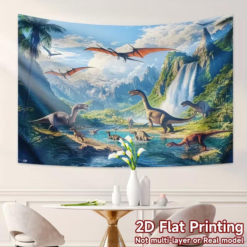 Realistic Dinosaur Tapestry, 150x100cm Prehistoric Waterfall & Mountain Wall Decor for Boys Room & Birthday Party