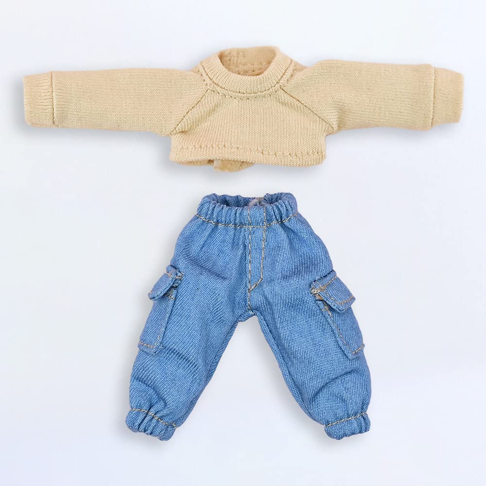 Niannyyhouse Roupas para Boneca Obitsu 11cm, Colete de Manga Longa, Calças com Bolso, Roupas de Boneca, Vestido para Boneca BJD 112 (Bege)