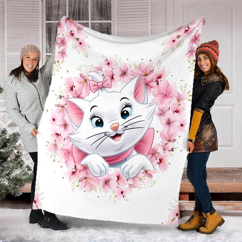 Cherry Blossom Cat Flannel Fleece Blanket Cozy Warm Throw Blanket For Couch Bed Travel All Season Use