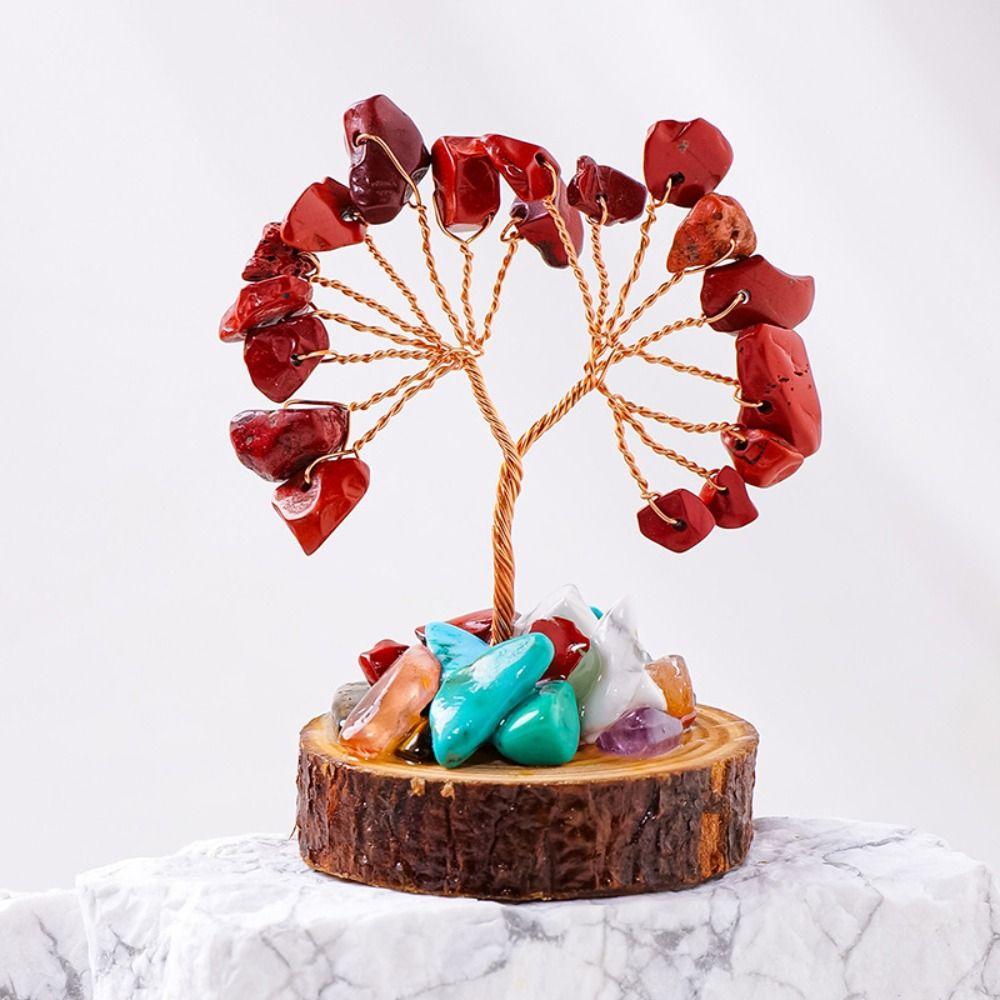 Copper Wire Crystal Wishing Tree Positive Energy Fortune Tree Figurine Mini Crystal Trees  Desk