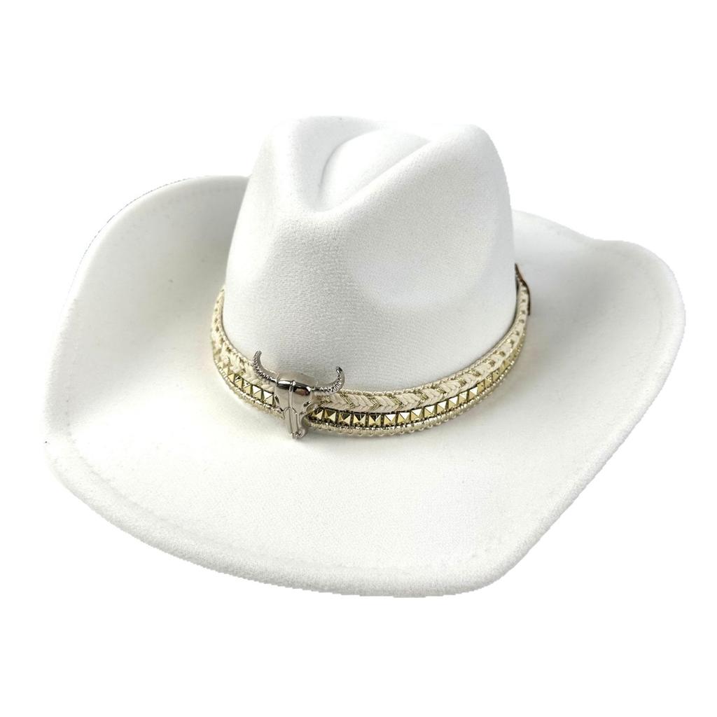 New Western Cowboy Hat Men'S And Women'S Bullhead Peachheart Top Woolen Jazz Hat Big Edge Top Hat