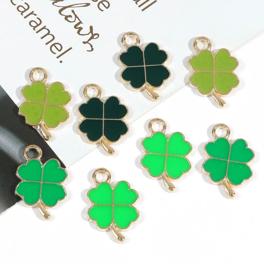 20pcs Four-Leaf Jewelry Making Charms, Assorted Green Charm Pendant Plated Enamel Charm Pendant For Earring Necklace Bracelet