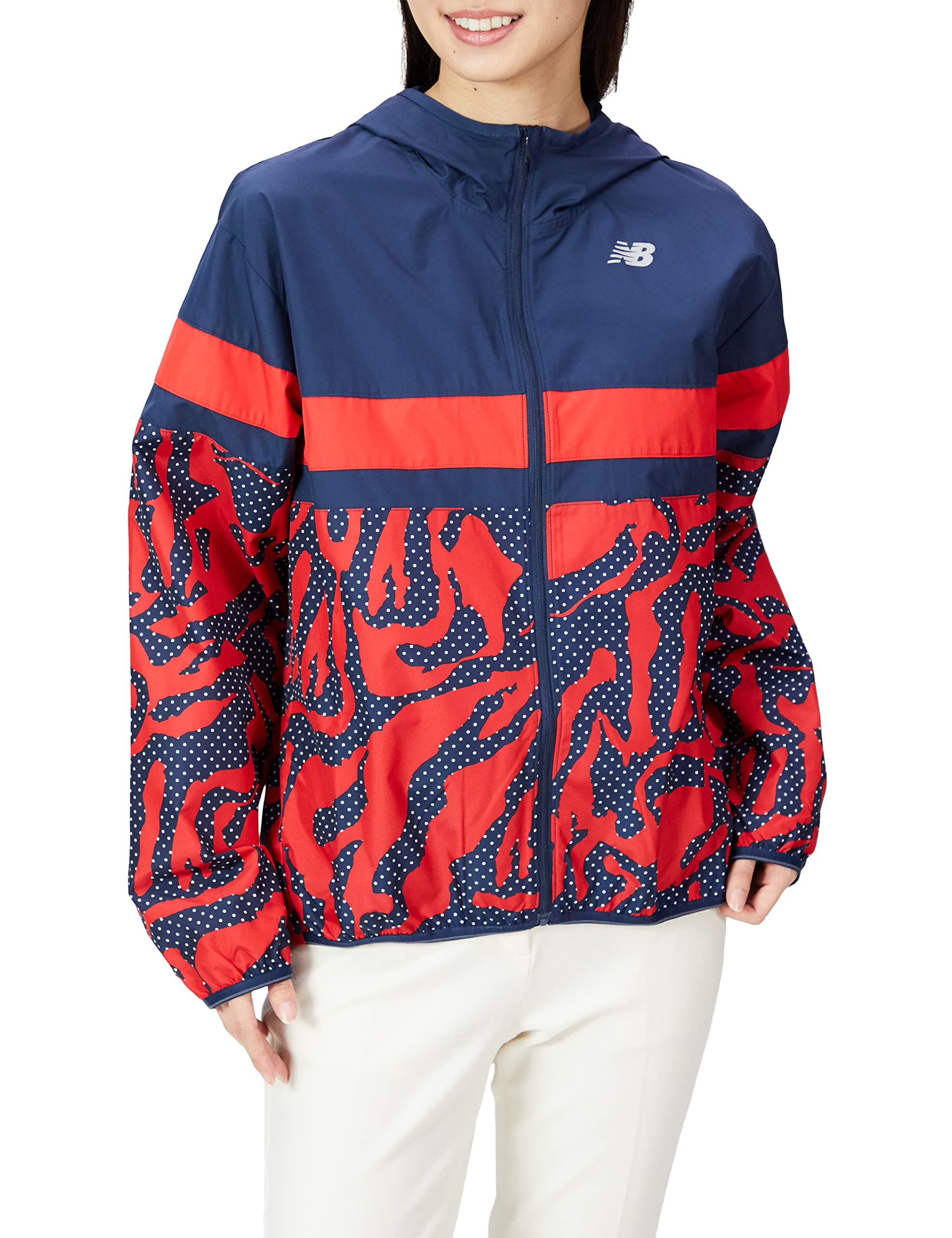 

New Balance Accelerate Printed Woven Hooded Jacket TRD Size M (WJ23237), Women s, (True Red),