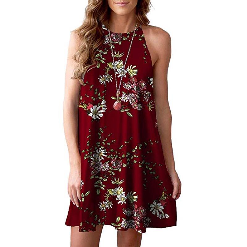 Elegant Women Fashion Splicing Color Print Hanging Neck Hem Mini Dress In Premium Quality Materials