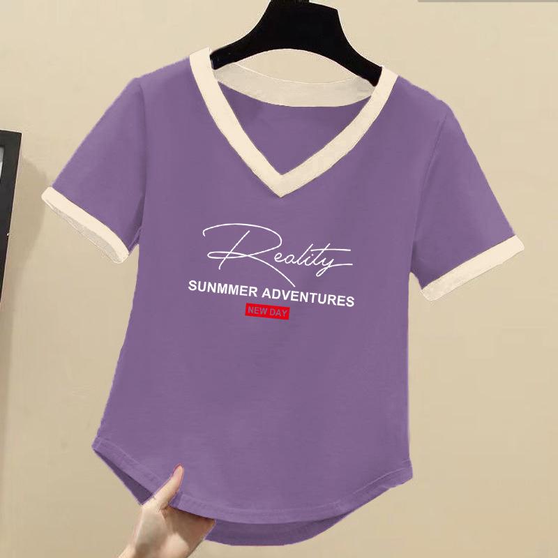 Women's Korean Style Color Block Cotton T-shirt – Loose Fit, Short Sleeve, Versatile Summer Top