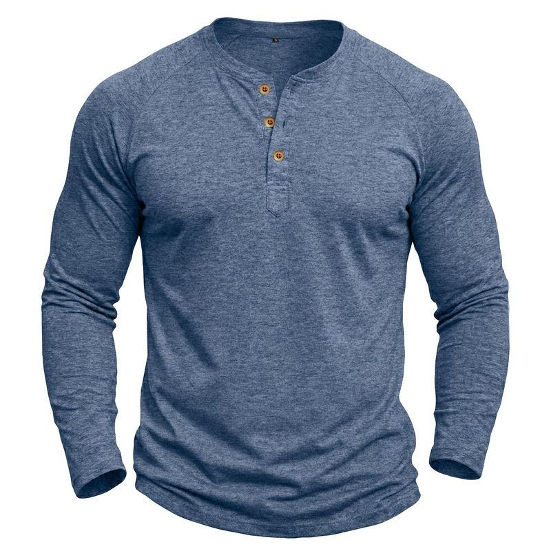 Mens Classic Style Henley Pullover Tops Raglan Long Sleeve Solid Color Daily Casual Wear Crew Neck Basic T Shirts