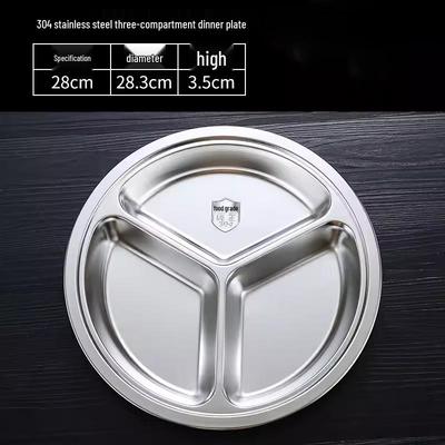 Stainless Steel 3-Compartment Round Meal Plate