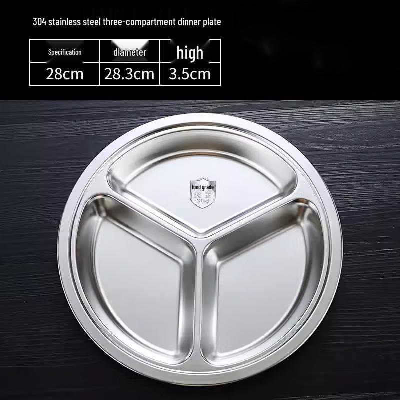 Stainless Steel 3-Compartment Round Meal Plate