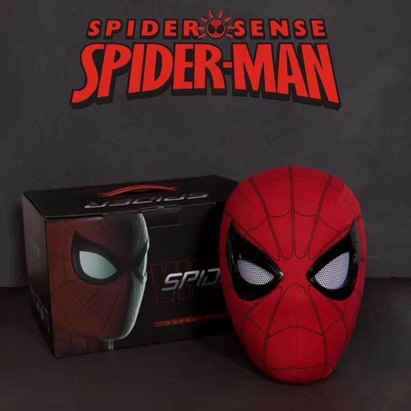 Popular Breathable Spider Man Headset With Chin Operable Blink Touch Glowing Mask Miles Halloween Cosplay Boys Headgear Toy