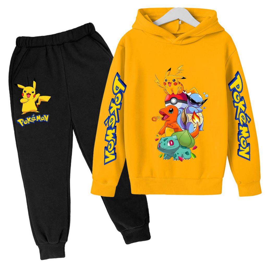 Kinder Freizeit Anime Pikachus Hoodie Set Frühling Herbst 3-14J Jungen Kleidung Mädchen