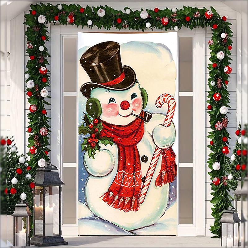 Stretch Fabric Christmas Door Tapestry - Santa Claus Gift Background for Holiday Parties