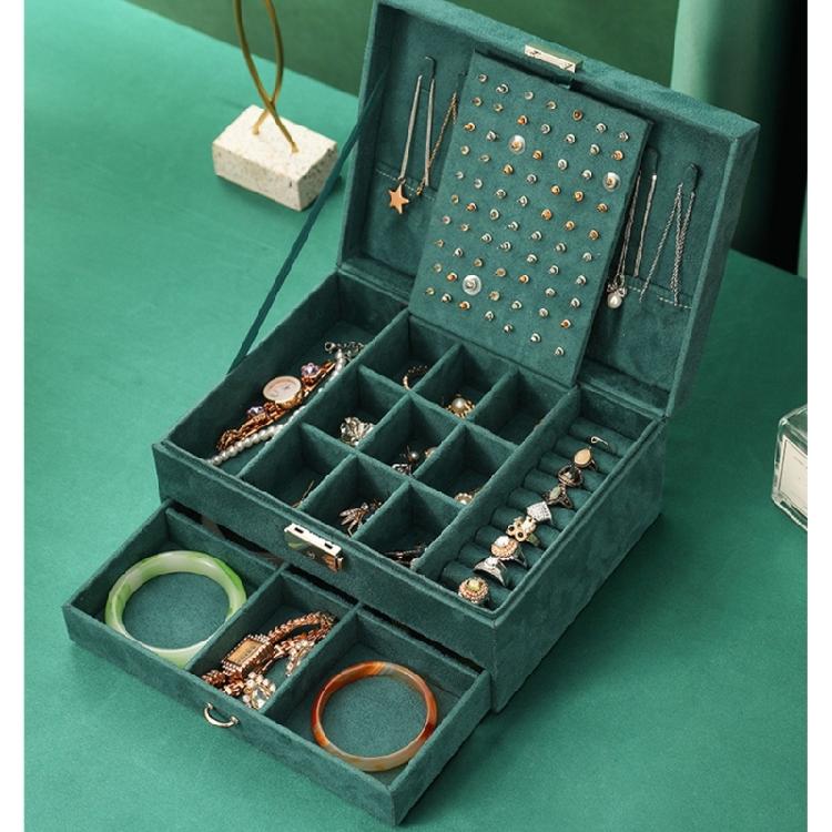 Spacious Velvets Jewelry Box Emerald Green Retro Styles Storage Organizers Soft Lining For Delicate Items