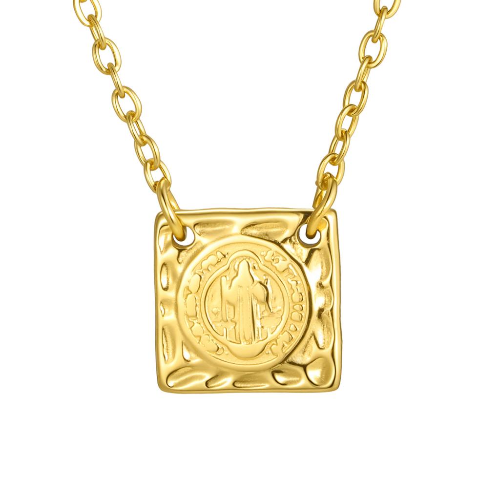 Jewelry 18K Gold Plated Stainless Steel St. Benedict Square Pendant Necklace Women'S Jewelry Nc-2570