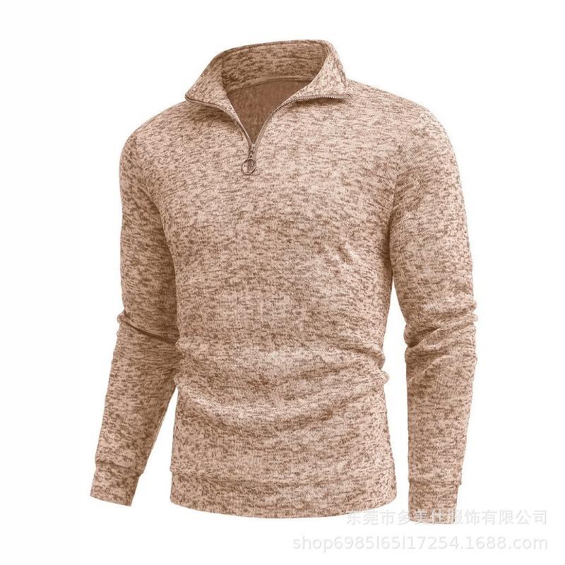 Mens Long Sleeve Zip Up Solid Casual Polo Shirt