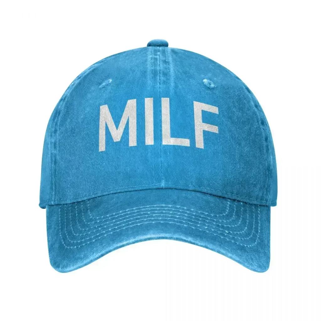 Vintage MILF Jokes Baseball Cap Unisex WomenDistressed Washed Snapback Outdoor Workouts Unstructured Soft S Hat