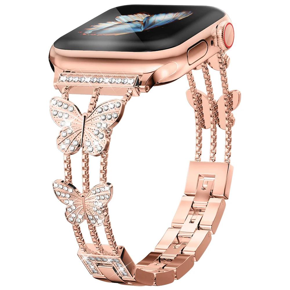 

Тонкий металевий ремінець для ремінця Apple Watch UItra 49 мм 9 8 7 45 мм 41 мм Жіночий елегантний браслет для iwatch серії 6 5 4 SE 44 мм 40 мм 42 мм 38 мм For 42mm 44mm 45mm рожевий колір золота