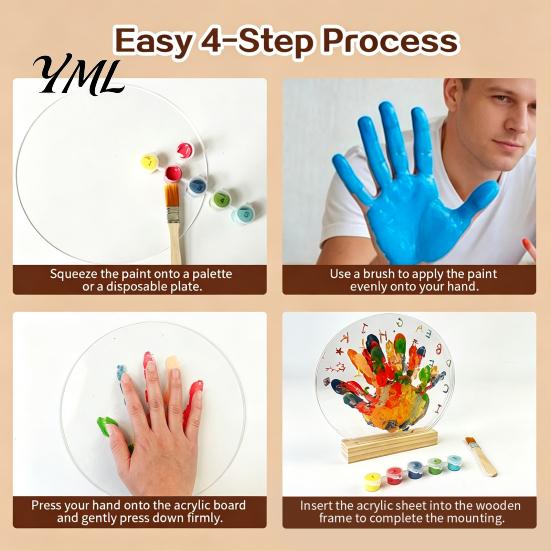 Personalized Fingerprint Art Gift DIY Handprint Display Kit, Transparent Acrylic Panel And Wood Base Easy Clean Painting Kit Project, Handmade Memory