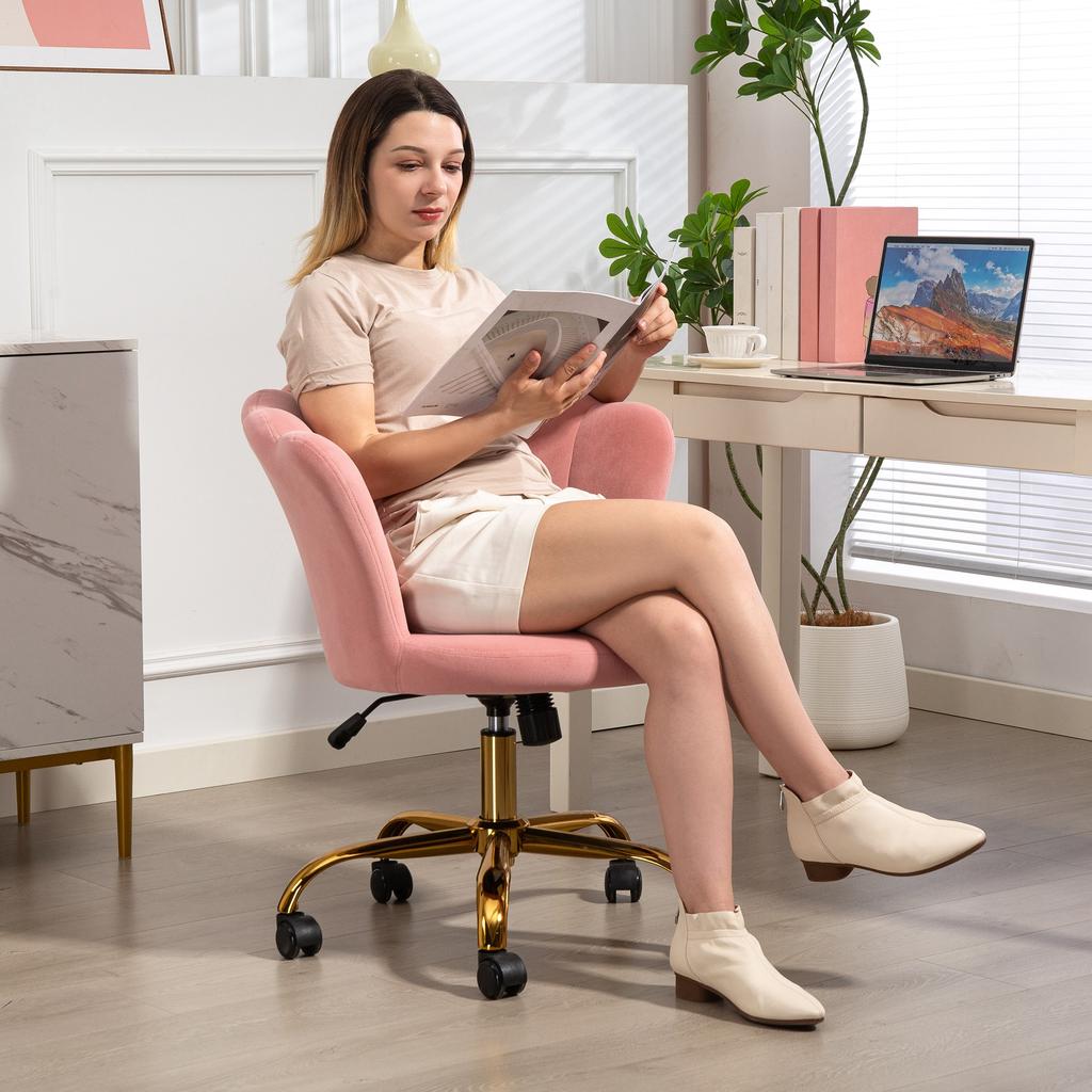 Velvet Office Chair Petal Backrest Vanity Chair Adjustable Height 69 X 64 X 80 90 Cm Pink