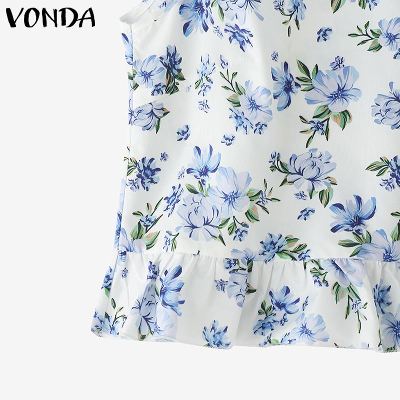 VONDA Summer Women Sleeveless Vest Pleating Casual Tank Tops