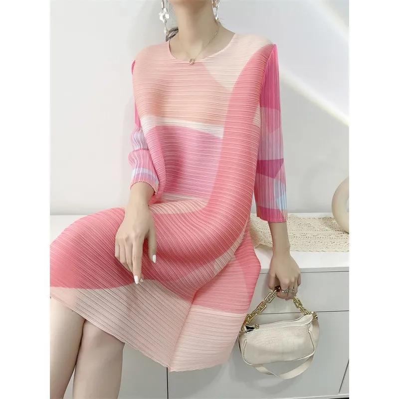 Women's Dresses Evening Dresses Beautiful Printed Pleated Dress Summer Age Plus Size Loose Mid-year Long Female Skirt