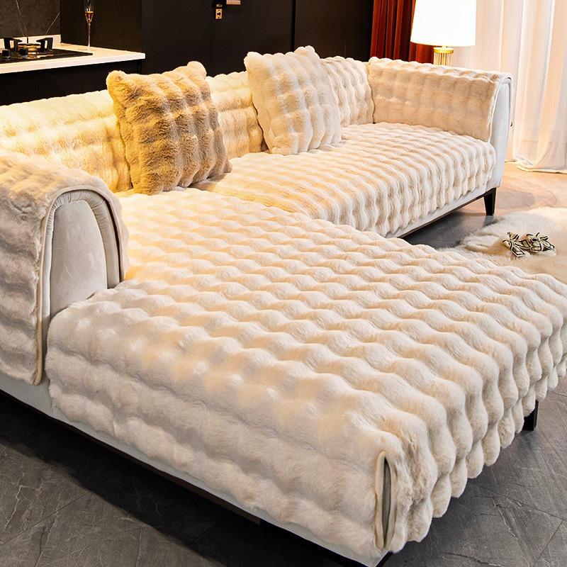 Strictly Selected Cream Wind Rabbit Velvet Sofa Cushion, Thickened Plush Fixed Non-Slip Sofa Cover In Autumn And Winter, New Seat Cushion Cover