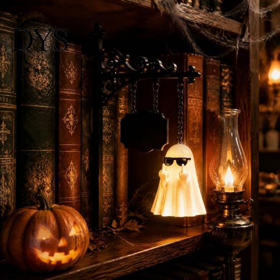 Reading Ghost Lamp Bookshelf Light, Vintage Metal Book Nook Lamp, Spooky Bookend Unique Gift for Lovers Ornament, Warm LED Shelf Light Decor