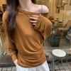 Korean Style Tie-Waist Long-Sleeved Off-Shoulder T-Shirt for Women - Autumn Edition